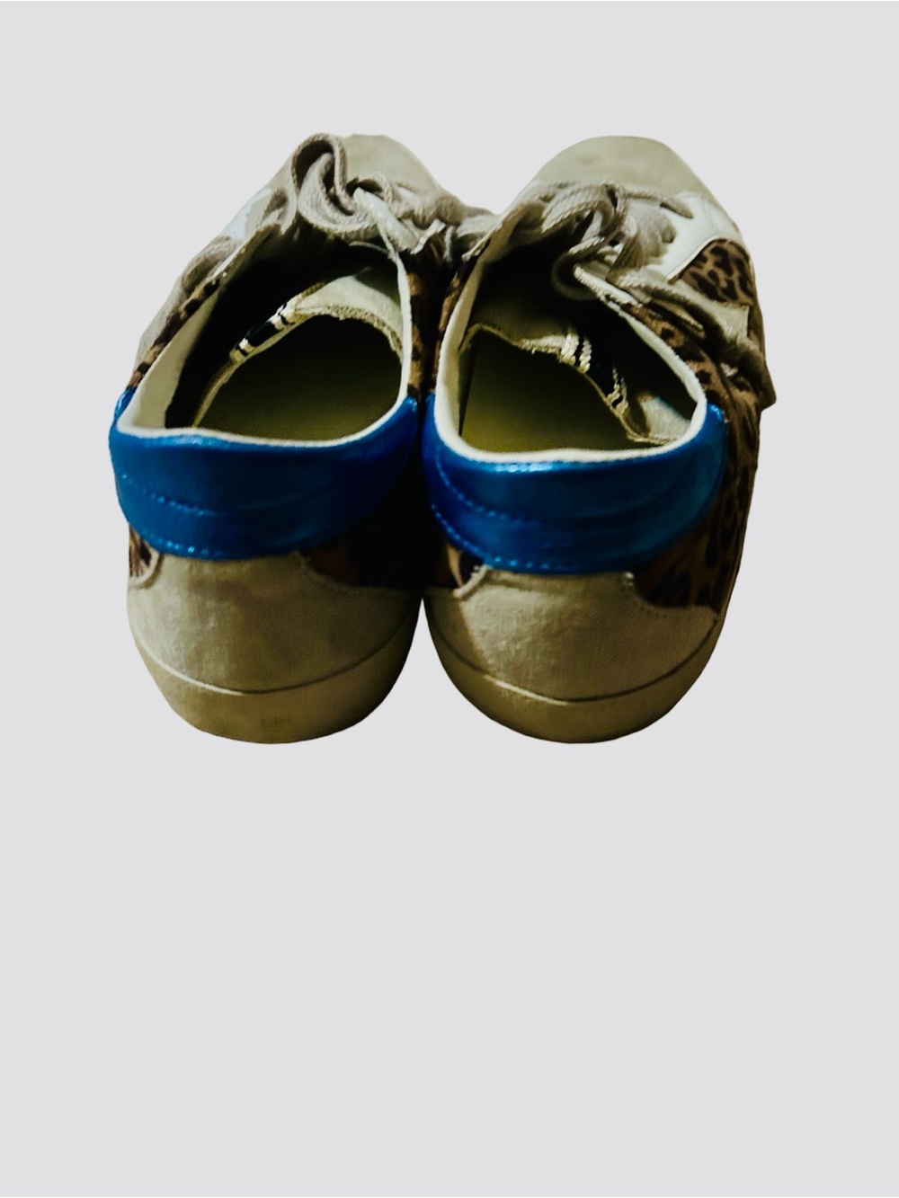 Women's Suede Leopard Accent Sneakers - Beige - Picture 3 of 4